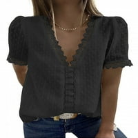 Ženska ljetna majica kratkih rukava s izrezom u obliku slova u, jednobojna ležerna blagdanska bluza, vrhovi