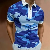 Muška Casual majica s maskirnim printom, bluza s patentnim zatvaračem s ovratnikom, majica kratkih rukava, plava ae