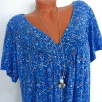 Ženska majica kratkih rukava Plus size bluza s dubokim dekolteom u obliku slova U, pulover, labavi topovi, plava, uh