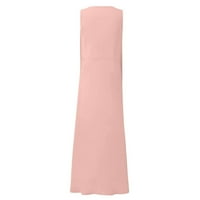 Vintage haljine za žene 50-ih Maksi duljina s džepovima, bez rukava, jednobojne haljine od pamuka i lana u ružičastoj boji, u boji,