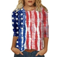 Ženski top s rukavima od tri četvrtine s printom Dana neovisnosti, pulover s okruglim vratom, bluza