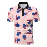 Muške polo majice kratkih rukava, modne proljetne i ljetne Ležerne bluze s ovratnikom s printom zastave, teniske košulje u ružičastoj