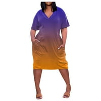 Ženska ljetna Casual haljina veličine plus s izrezom u obliku slova U i kratkim rukavima do koljena s džepom