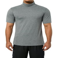 Muška Osnovna majica s imitacijom dolčevite a-list, Jednobojni pulover kratkih rukava, Majica Bez rukava, rastezljiva lagana majica