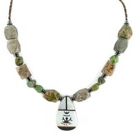Ovjerena autentična ogrlica Navajo Indijanaca. Umetak od sterling srebra, prirodni tirkiz, zeleni jaspis, sedef, hematit