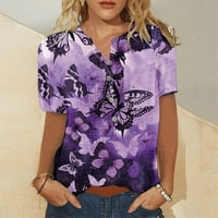 Ženske majice s cvjetnim printom, Ležerne ljetne majice kratkih rukava s izrezom na kopčanje, grafičke majice, lagana majica, bluza