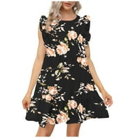 Ljetna haljina u donjem rublju, Ženska ljetna haljina s okruglim vratom s cvjetnim printom, Ležerne ljetne haljine kratkih rukava