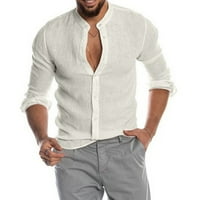 Modna muška majica s izrezom u obliku slova U i dugim rukavima s dugmadima jesenska jednobojna labava bluza topovi prodaja najprodavanija