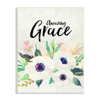 Stupell Industries Amazing Grace Calligraphy Bijeli cvjetni cvjetanje Botanici Wood Wall Art, 19, Dizajn Amy Brinkman