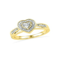Ženski prsten u obliku srca s okruglim dijamantom od 10k žutog zlata. Cttw