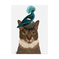 Zaštitni znak likovna umjetnost 'Mačka s gnijezdom i plavom pticom na glavi' platno umjetnost Fab Funky