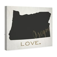 Wynwood Studio Maps and Flags Wall Art Canvas Otisci 'Oregon Love' Us gradove Karte - Crno, zlato