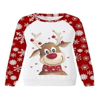 Proljetna ženska božićna majica s printom Djeda Mraza i losa, pulover dugih rukava, ležerna ulična odjeća