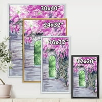 DesignArt 'cvjetanje ljubičastog vrta Wisteria preko zida' Tradicionalno uokvireno platno zidne umjetničke tiska