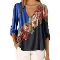 Bluza s cvjetnim printom, košulja s izrezom u obliku slova B, duga bluza, ženski gornji dio, labavi rukav