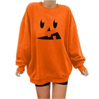 Rasprodaja ispod 5 USD prevelika majica za Noć vještica od bundeve za žene zabavne majice s uzorkom Lica Vintage pulover s dugim