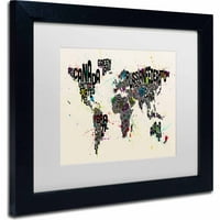 Zaštitni znak likovne umjetnosti Boja prska tekstualna karta svijeta II Canvas Art od Michaela Tompsetta, White Matte, crni okvir