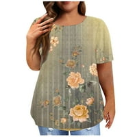 Ženske majice, ležerna bluza kratkih rukava, Ženske cvjetne majice s okruglim vratom, ljeto, žuta, 5 inča