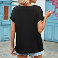 Ženska košulja kratkih rukava labavi satenski gornji dio guipure čipkasta svilena bluza s izrezom u obliku slova A, Crna a