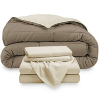 Goli kućni mikrofiber s 4-dijelom pijeska taupe comforter, pješčanik set reverzibilni krevet u torbi, blizanac xl