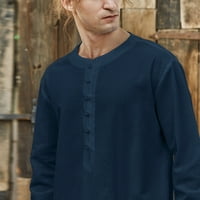 Ležerna modna muška košulja muška jednobojna košulja s izrezom u obliku slova U, široka bluza dugih rukava vrhovi