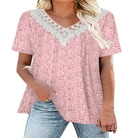 Ženska ljetna majica s kratkim rukavima, majica s izrezom u obliku slova A, ženska široka majica, cvjetna bluza od tunike, ružičasta