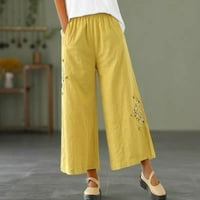 Hlače Ženske Ležerne ljetne rastezljive lanene hlače visokog struka s džepovima, skraćene hlače s patentnim zatvaračem, današnje
