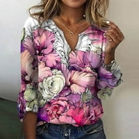 Ženska labava ležerna majica s rukavima od tri četvrtine i izrezom u obliku slova u, cvjetni čipkasti gornji dio