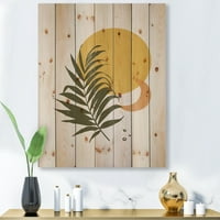 Designart 'Abstraktni mjesec i žuto sunce s tropskim listom I' Moderni tisak na prirodnom borovom drvetu