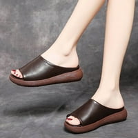 Ženske klizne sandale - otvorene nožne prste na Plaži plus nove moderne retro Ležerne ljetne ravne sandale smeđa-40