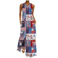 Ženske ljetne modne haljine za Dan neovisnosti s izrezom u obliku rukava Bez rukava, sarafan s printom američke zastave, ležerna