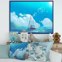 Jedrilica na Plavom moru protiv ljetnih oblaka Sky uokvirena fotografija platna umjetnički tisak
