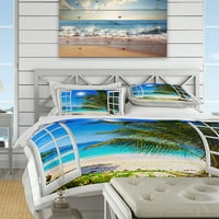 DesignTart 'prozor otvoren za plažu s palmi' set obalnog pokrivača