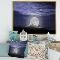 Dizajnerska umjetnost Puni Mjesec koji izlazi na oblačnom noćnom nebu, morski i Obalni zidni otisak na uokvirenom platnu