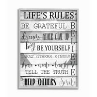 Fraze pravila života na drvenoj teksturi, crno-bijeli dizajn riječi ,uokvireni zidni umjetnički dizajn, kim allen, 16 20