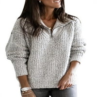 Ženski pleteni džemper s reverom Plus size džemper od pulovera od 5 inča u jednobojnom puloveru