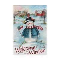 Zaštitni znak likovna umjetnost 'Snowman Farm Scene Welcome Winter' platno umjetnost Melinda Hipsher