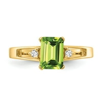 14k čvrsto žuto zlato, 7 puta smaragdni rez, Peridot zeleni Kolovoz, dragulj protiv dijamanta, zaručnički prsten, Veličina 6