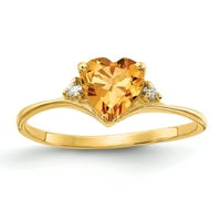 Prsten od citrinskog srca od žutog karatnog zlata i AA dijamanta