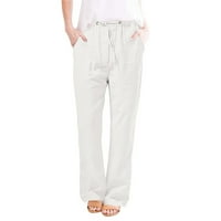 Ženske duge hlače u donjem rublju, ženske Ležerne jednobojne Modne ravne hlače s džepovima i Elastičnim strukom, bijele