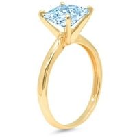zaručnički prsten s prirodnim švicarskim plavim topazom izrezanim princezom od 3 karata u žutom zlatu od 14 karata, veličine 10,25
