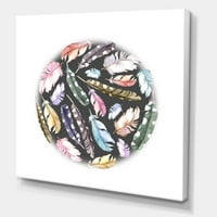 DesignArt 'šareno boho perje u obliku kruga' Boemijski i eklektični platno zidni umjetnički ispis
