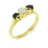 10K britansko žuto zlato, pravi ženski prstenovi od opala i safira - opcije veličine-veličina 8,25