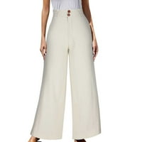 ; Ženske ljetne Ležerne hlače visokog struka duge hlače Pune dužine jednobojni udobni nakit na kopčanje opuštena Vanjska odjeća kaki
