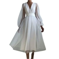 Jesenske haljine za žene, Ženska vjenčanica s izrezom u obliku slova U i visokim strukom, elastična haljina u boji s dugom suknjom,