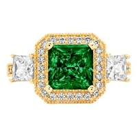 Zeleni imitirani smaragd rez princeza 3,1 karata, gravura od žutog zlata 14 karata, Izjava o godišnjici zaruka, vjenčani prsten s