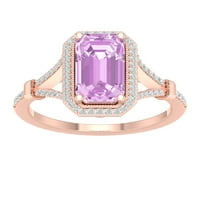 Carski dragi kamen ružičasto zlato 10k smaragdno izrezan ružičasti ametist _ dijamant _ ženski prsten s podijeljenom drškom