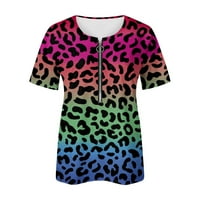 Pripijene košulje za žene labavi topovi Ženska ljetna bluza s kratkim rukavima s leopard printom ležerna majica s patentnim zatvaračem
