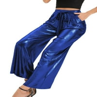 Caprese hlače u metalik boji s džepovima Ženska odjeća za slobodno vrijeme Seksi hlače širokih nogavica hlače za noćni klub plave