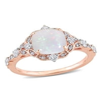 10-karatni Vintage prsten od ružičastog zlata od 10 karata s opalom od 1 karata, bijelim safirom i dijamantom s naglaskom